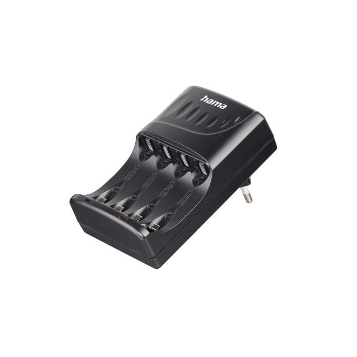 Hama Cargador de Pilar Recargables AA y AAA - Luz LED - Proteccion de Sobrecarga - Temporizador - Color Negro