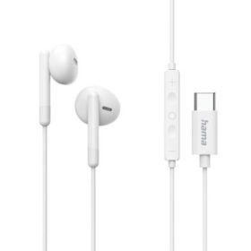 Hama Classy Auriculares con Microfono Omnidireccional - Cable 1.2m - Conector USB-C - Asistente de Voz - Color Blanco