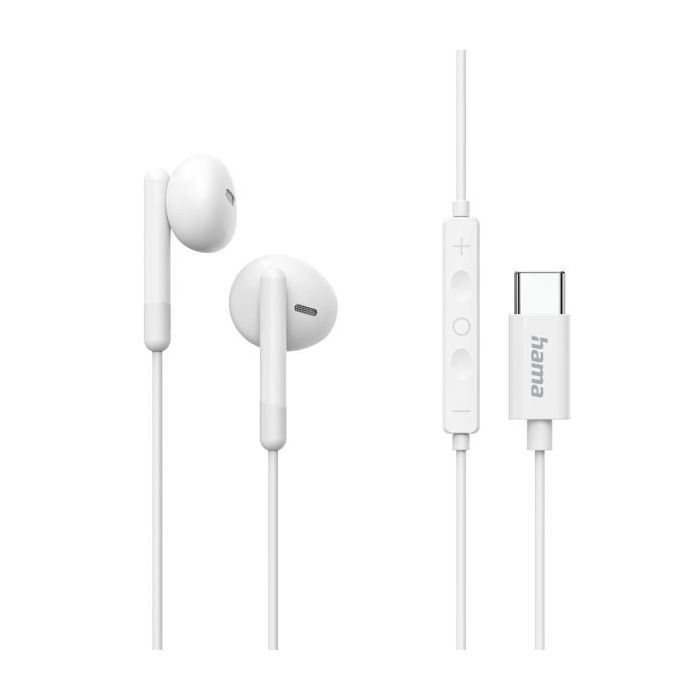 Hama Classy Auriculares con Microfono Omnidireccional - Cable 1.2m - Conector USB-C - Asistente de Voz - Color Blanco