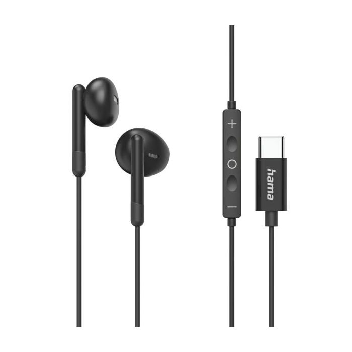 Hama Classy Auriculares con Microfono Omnidireccional - Cable 1.2m - Conector USB-C - Color Negro