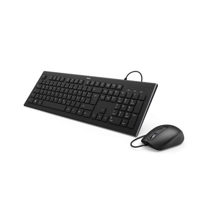 Hama Combo de Teclado y Raton - Distribucion Qwerty-Es - Cable 140cm - Pies Plegables - USB-A - Raton de 3 Botones - 1000dpi - Color Negro