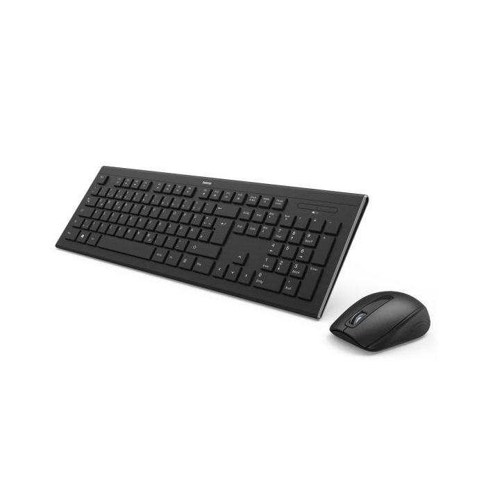Hama Combo de Teclado y Raton Inalambricos 2.4GHz - Distribucion Qwerty-Es - Pila Aa/Aaa - USB-A - Pies Plegables - Rango 10m - Raton de 3 Botones - 1600dpi - Color Negro