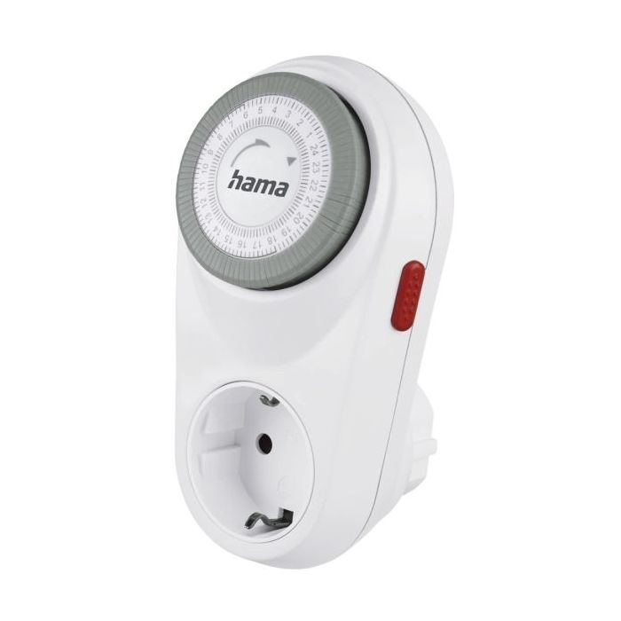 Hama Curvo Enchufe Temporizador Mecanico - Potencia Maxima 3680W - Voltaje 250V - Intervalos de 15min - Color Blanco