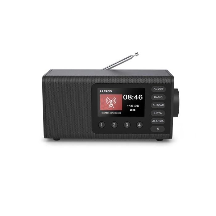 Hama Dr1001 Radio Digital - Potencia 5W - Bluetooth - Jack 3.5mm - USB-C - Reloj - Pantalla 4.3" - Cable 180cm - 27x12.5x13cm - Color Negro