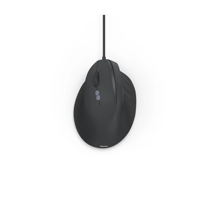 Hama ECM-500L Raton Optico Vertical para Zurdos 1800dpi - Cable 180cm - Ergonomico - Silencioso - 7 Botones - 8.6x7.1x11.5cm - Color Negro