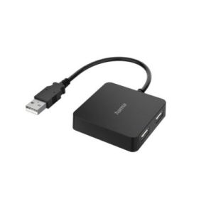 Hama Entry Hub USB 2.0 - Cable USB-A Integrado de 15cm - USB-A Hembra x4 - 5.6x5.6x1.3 - Color Negro