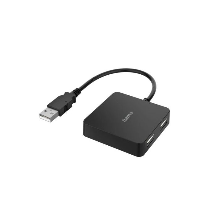 Hama Entry Hub USB 2.0 - Cable USB-A Integrado de 15cm - USB-A Hembra x4 - 5.6x5.6x1.3 - Color Negro