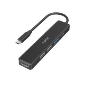 Hama Entry Hub USB 2.0/3.2 - Potencia Maxima 100W - Cable USB-C Integrado de 15cm - HDMI 4K - 3x USB-A - USB-C - Power Delivery - Color Negro