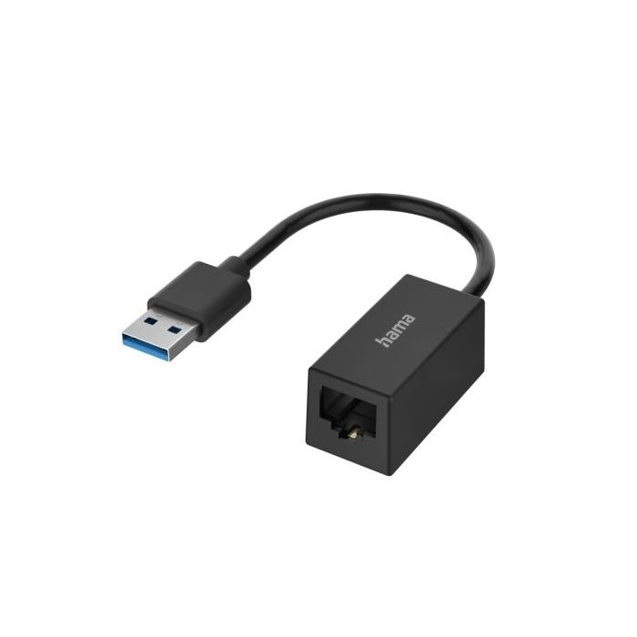 Hama Essential Adaptador de Red - USB-A Macho - Ethernet RJ45 Hembra - Velocidad hasta 1Gbit/s - Color Negro