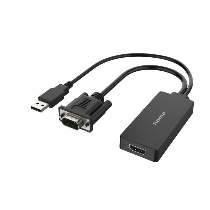 Hama Essential Adaptador de Video - Entrada VGA y USB-A Macho - Salida HDMI Hembra - Color Negro