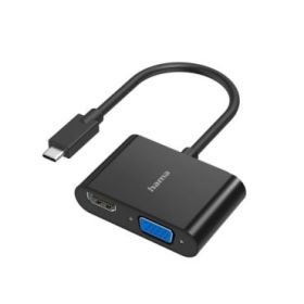 Hama Essential Adaptador de Video 2 en 1 - Entrada USB-C Macho - Salida VGA y HDMI Hembra - Color Negro