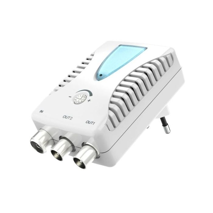 Hama Essential Amplificador de Cable de Banda Ancha - Catv - Amplificacion 22dB - Atenuacion 13dB - Salida Doble - Color Blanco