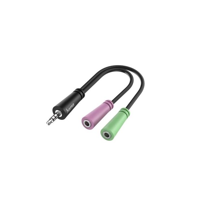 Hama Essential Cable Adaptador de Audio - 0.15m - 2x Jack Hembra de 3.5mm - Jack Macho de 3.5mm - 3 Polos - Color Negro
