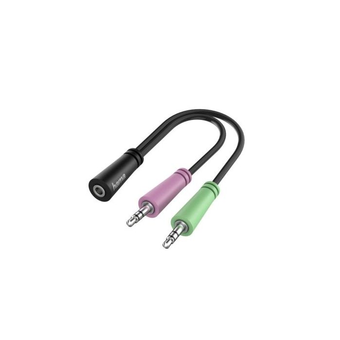 Hama Essential Cable Adaptador de Audio - 0.15m - 2x Jack Macho de 3.5mm - Jack Hembra de 3.5mm - Color Negro