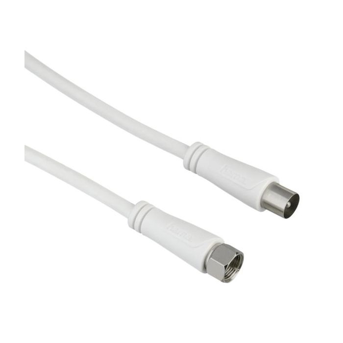 Hama Essential Cable Coaxial de Antena - Longitud 1.5m - Conector F Macho - Doble Blindaje - Apantallamiento 90dB - Impedancia 75Ohm - Color Blanco