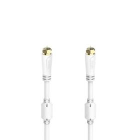 Hama Essential Cable Coaxial de Antena - Longitud 1.5m - Terminales Chapados en Oro - Conector F Macho - Triple Blindaje - Apantallamiento 100dB - Impedancia 75Ohm - Color Blanco