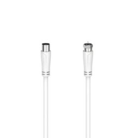 Hama Essential Cable Coaxial de Antena - Longitud 3m- Coaxial Hembra - Conector F Macho - Doble Blindaje - Apantallamiento 90dB - Impedancia 75Ohm - Color Blanco