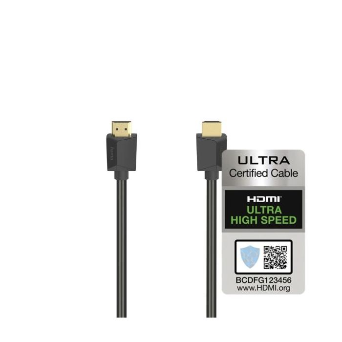 Hama Essential Cable HDMI 8K Macho - Longitud 2m- Certificado - Soporta eARC - Terminales Chapados en Oro - Ethernet - Velocidad hasta 48Gbps - Blindaje Completo - Color Negro