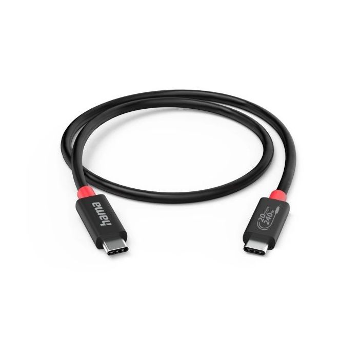 Hama Essential Cable USB-C Macho - Potencia Maxima 240W - Longitud 2m - Velocidad hasta 20Gbps - Blindaje Doble - Color Negro