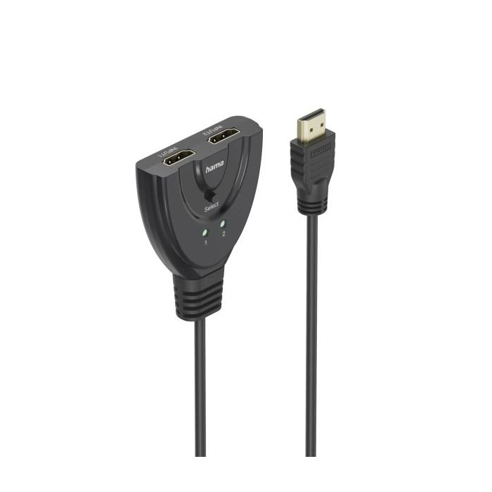 Hama Essential Conmutador HDMI 4K - Cable 1.7cm - Luz LED - 2 Entradas HDMI Hembra - 1 Salida HDMI Macho - Color Negro