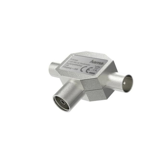 Hama Essential Divisor de Antenas - Coaxial Hembra - Coaxial Macho x2 - Metalico - Color Plata
