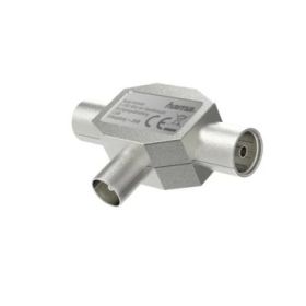 Hama Essential Divisor de Antenas - Coaxial Hembra x2 - Coaxial Macho - Metalico - Color Plata