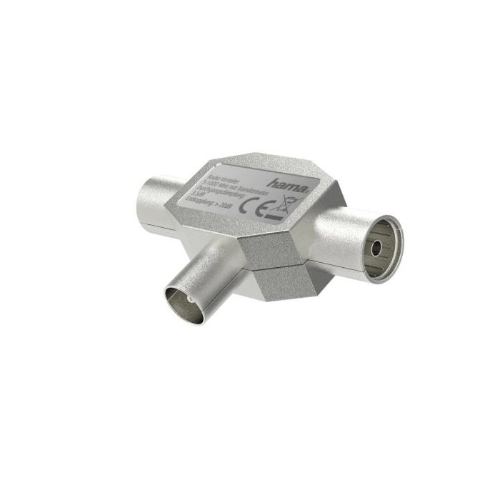 Hama Essential Divisor de Antenas - Coaxial Hembra x2 - Coaxial Macho - Metalico - Color Plata