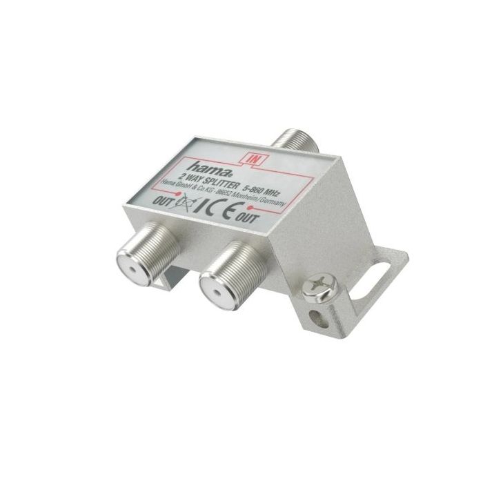 Hama Essential Divisor para Antena - 1 Entrada F Hembra - 2 Salidas F Hembra - Color Plata