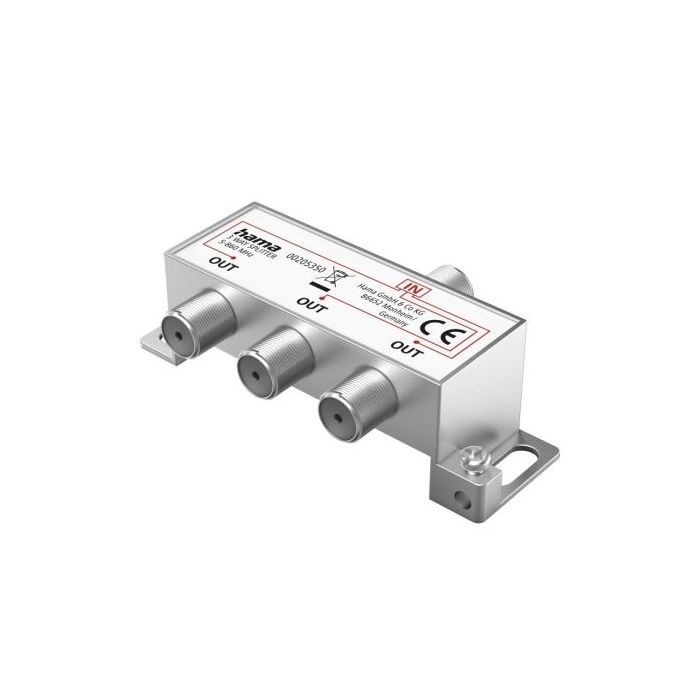 Hama Essential Divisor para Antena - 1 Entrada F Hembra - 3 Salidas F Hembra - Color Plata