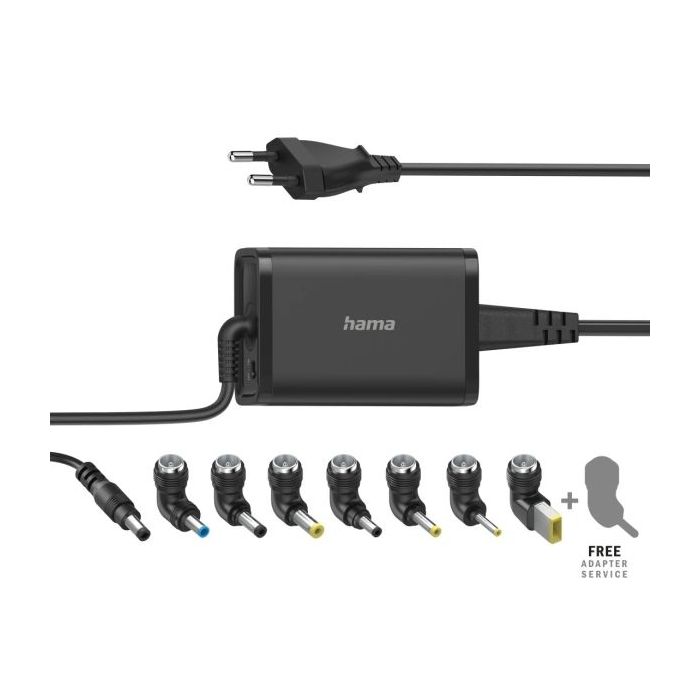 Hama Essential Fuente de Alimentacion Universal para Portatil - Potencia 45W - Voltaje 15-19V - Cable de Entrada 1.2m - Cable de Salida 1.15m - Color Negro