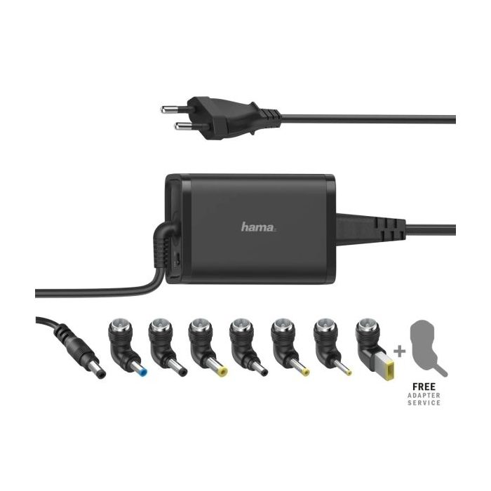 Hama Essential Fuente de Alimentacion Universal para Portatil - Potencia 65W - Voltaje 15-19V - Cable de Entrada 1.2m - Cable de Salida 1.15m - Color Negro