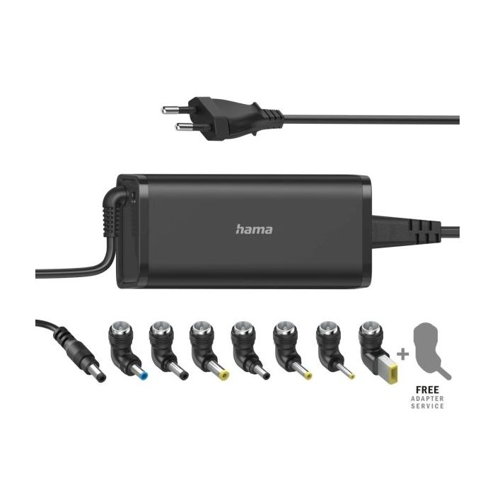Hama Essential Fuente de Alimentacion Universal para Portatil - Potencia 90W - Voltaje 15-19V - Cable de Entrada 1.2m - Cable de Salida 0.95m - Color Negro