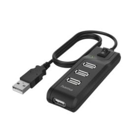 Hama Essential Hub USB 2.0 - Cable USB-A Integrado de 1.8m - 4x USB-A - Color Negro