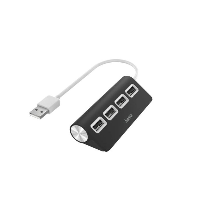 Hama Essential Hub USB 2.0 - Cable USB-A Integrado de 15cm - 4x USB-A - Color Negro