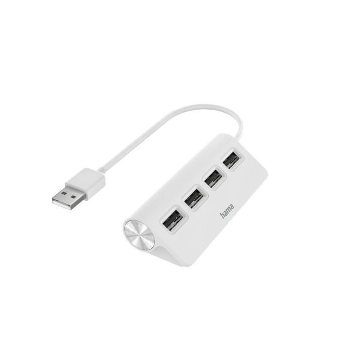 Hama Essential Hub USB 2.0 - Cable USB-A Integrado de 15cm - USB-A Hembra x4 - Color Blanco
