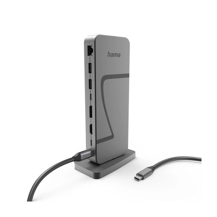 Hama Essential Hub USB 2.0/3.2 - Potencia Maxima 140W - Cable USB-C de 40cm - LAN Ethernet 2.5Gbps - DisplayPort 8K - HDMI 4K - 3x USB-C - 4x USB-A - Color Gris