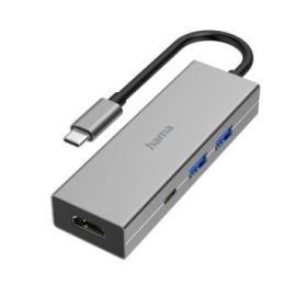 Hama Essential Hub USB 3.2 - Potencia Maxima 100W - Cable USB-C Integrado de 15cm - HDMI 4K - USB-C - 2x USB-A - Power Delivery - Color Gris