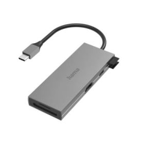 Hama Essential Hub USB 3.2 - Potencia Maxima 100W - Cable USB-C Integrado de 15cm - Power Delivery - Tarjeta SD - Tarjeta Micro-SD - HDMI 4K - USB-C - 4x USB-A - Color Gris