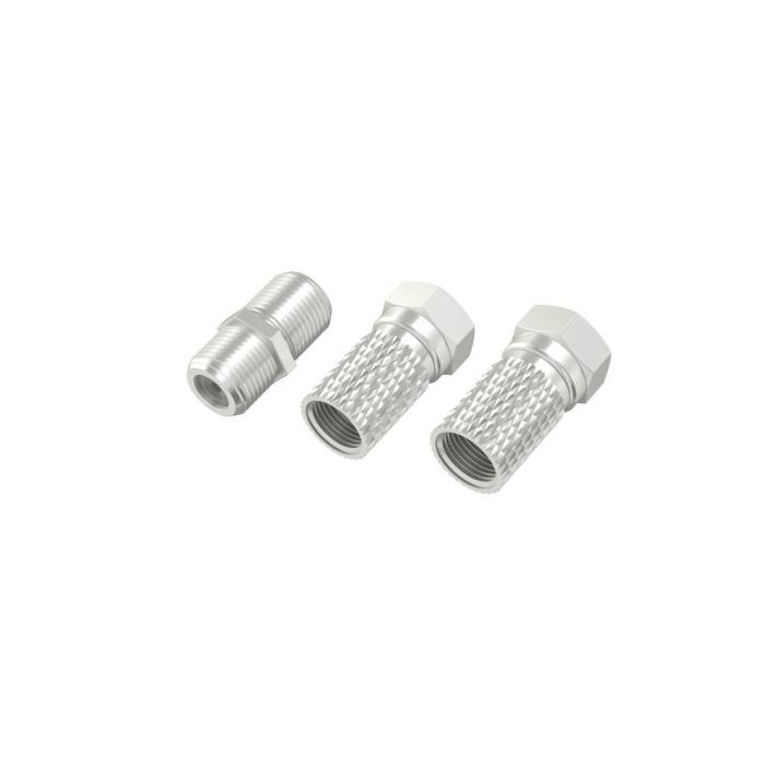 Hama Essential Set de Adaptadores para Cable de Antena - 2 Conectores F Hembra - Union Conector F Macho Macho - Color Plata