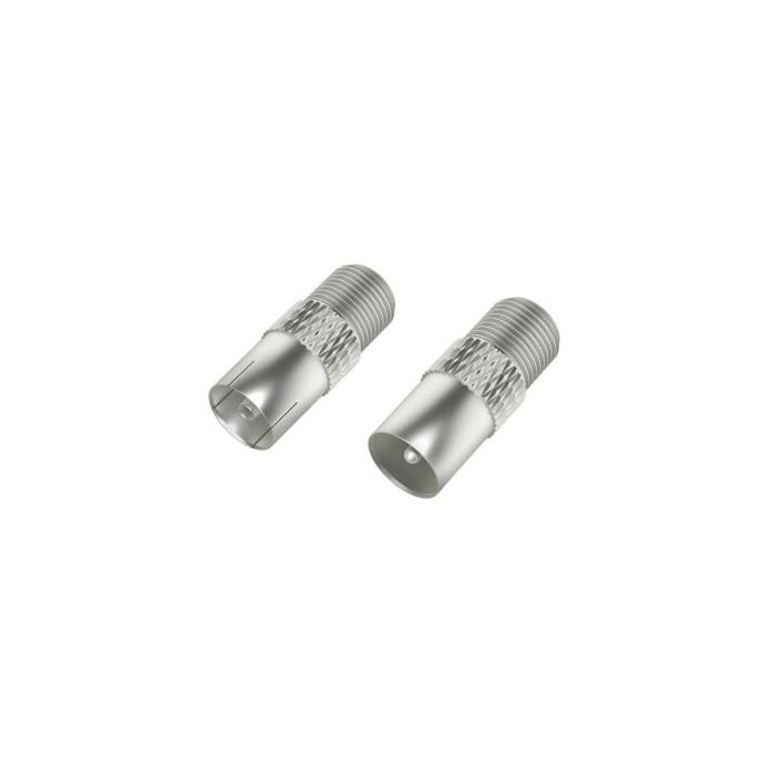 Hama Essential Set de Adaptadores para Cable de Antena - Coaxial Hembra a F Hembra - Coaxial Macho a F Hembra - Color Plata