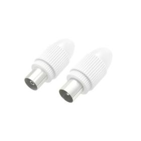 Hama Essential Set de Conectores Coaxiales - Macho y Hembra - Apto para Cables entre 5 y 7mm - Fijacion con Pinza - Color Blanco