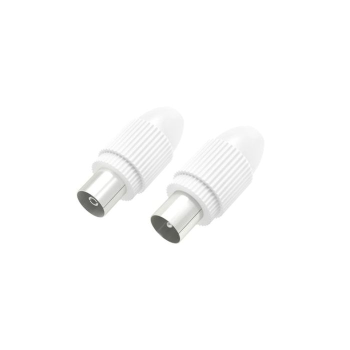 Hama Essential Set de Conectores Coaxiales - Macho y Hembra - Apto para Cables entre 5 y 7mm - Fijacion con Pinza - Color Blanco