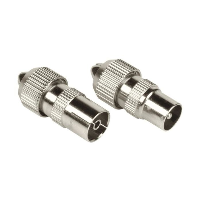 Hama Essential Set de Conectores Coaxiales - Macho y Hembra - Apto para Cables entre 5 y 7mm - Fijacion con Tornillo - Color Plata