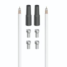 Hama Essential Set de Conexion Satelital con 7 Piezas - Cable Coaxial de 20m - Conector F x4 - 2 Fundas de Proteccion Climatica - Apantallamiento 100dB