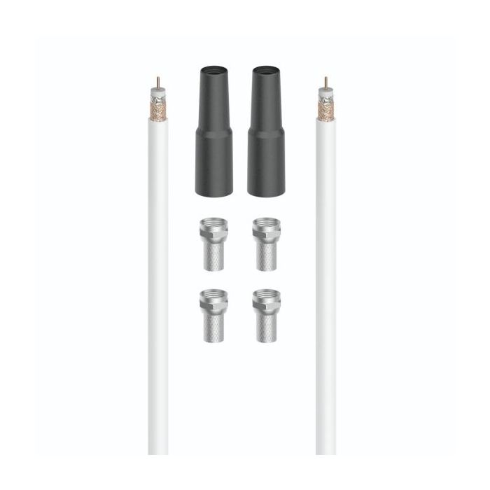 Hama Essential Set de Conexion Satelital con 7 Piezas - Cable Coaxial de 20m - Conector F x4 - 2 Fundas de Proteccion Climatica - Apantallamiento 100dB