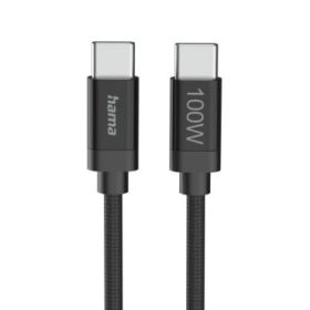 Hama Fabric Cable USB-C Macho - Potencia Maxima 100W - Longitud 3m - Nailon - Velocidad hasta 480Mbps - Blindaje Doble - Color Negro