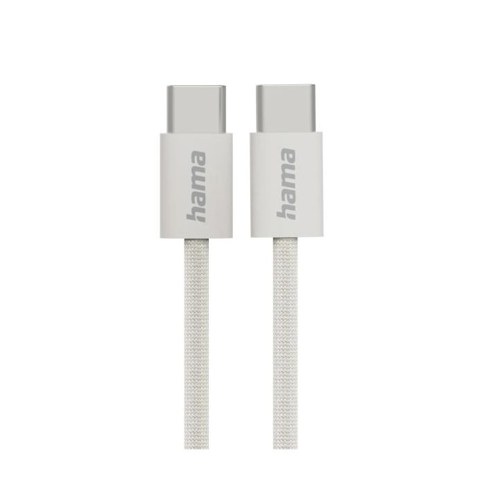 Hama Fabric Cable USB-C Macho - Potencia Maxima 60W - Longitud 1m - Nailon - Velocidad hasta 480Mbps - Blindado - Color Beige
