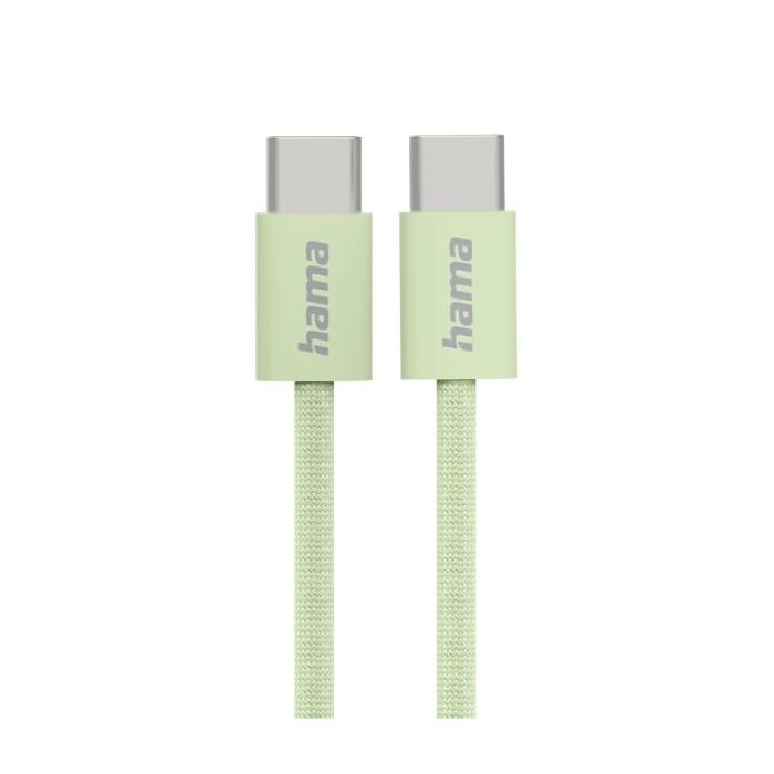 Hama Fabric Cable USB-C Macho - Potencia Maxima 60W - Longitud 1m - Nailon - Velocidad hasta 480Mbps - Blindado - Color Verde Pastel