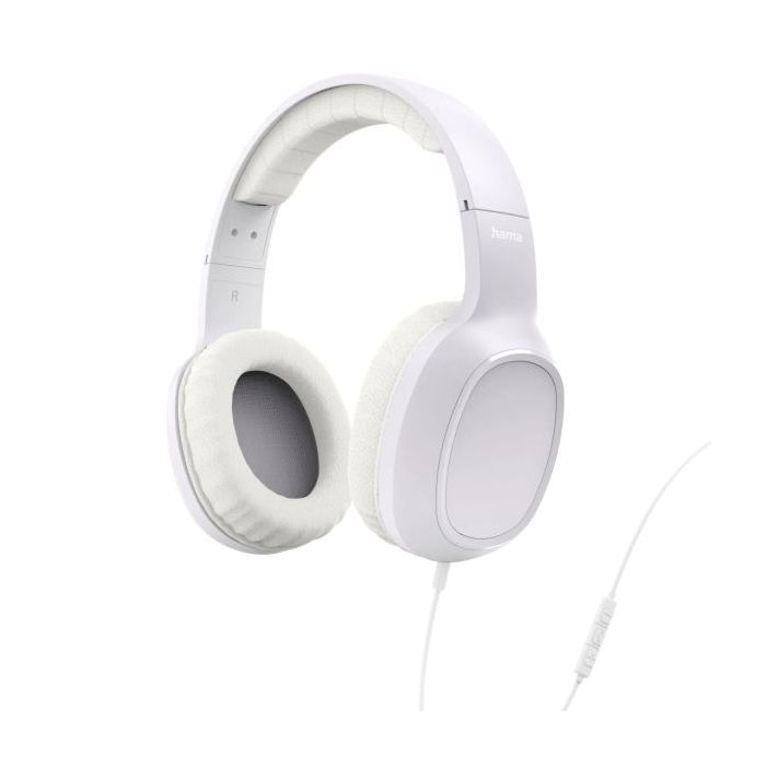 Hama Fun C Auriculares con Microfono Omnidireccional - Cable 1.2m - Diadema Ajustable - Almohadillas de Cuero - Color Blanco