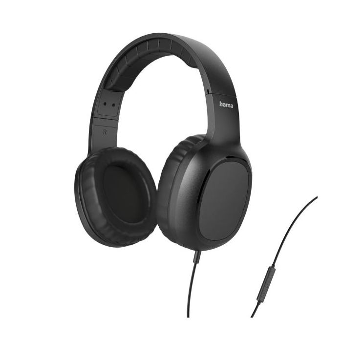Hama Fun C Auriculares con Microfono Omnidireccional - Cable 1.2m - Diadema Ajustable - Almohadillas de Cuero - Color Negro